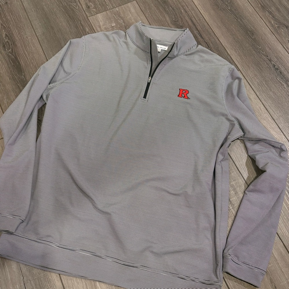 Peter Millar Rutgers Black White Micro Stripe 1/4 Quarter-Zip Pullover Mens XL
